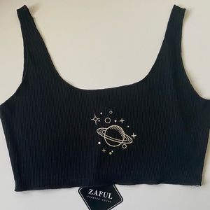 New Zaful Black Galaxy Crop Top!